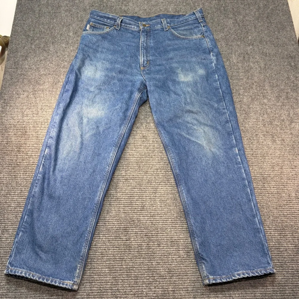 Carhartt Flannel Lined Relaxed Fit Straight Leg Jeans Mens 38x31 Blue Denim